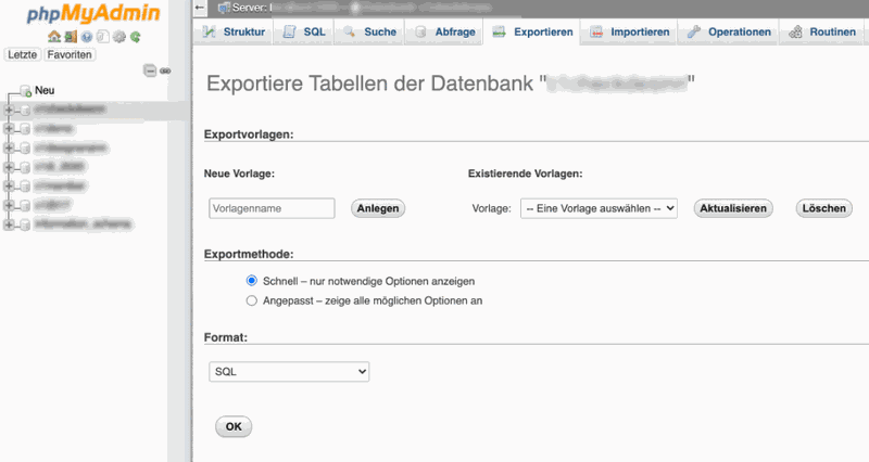 datenbank exportieren